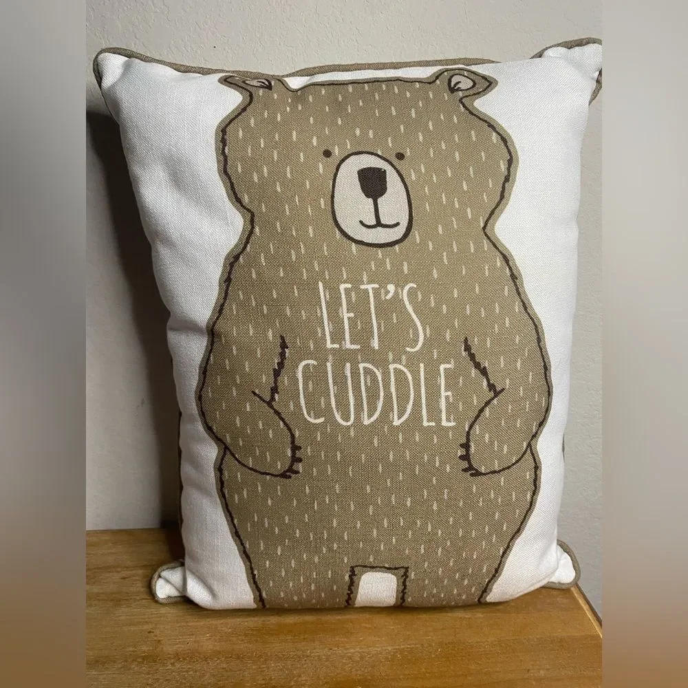 Neutral Beige Brown Bear Boy’s Rom Theme Plaid Decorative Pillow 12x 15